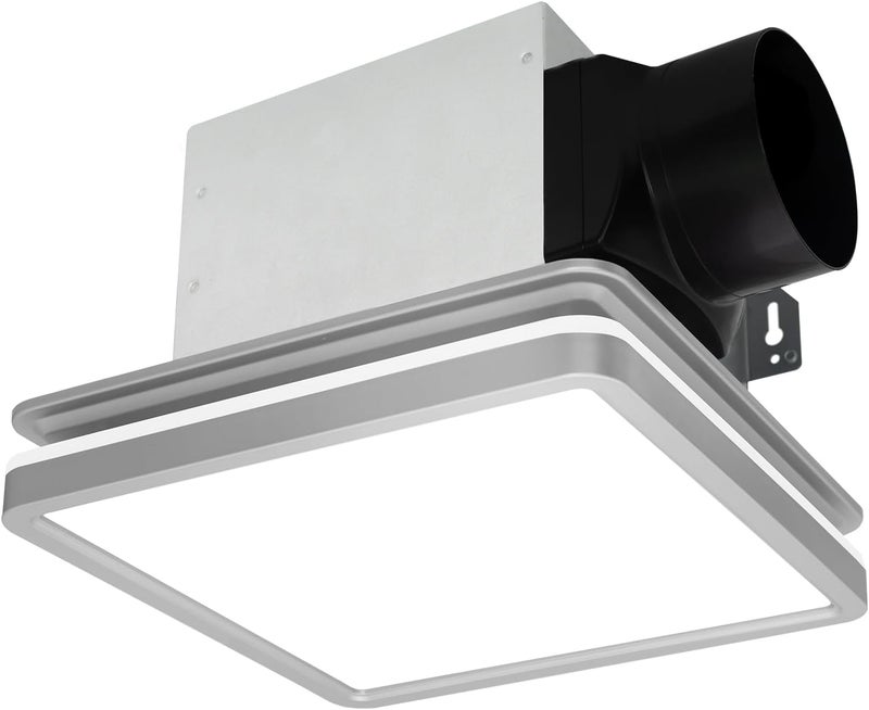 Akicon Bathroom Exhaust Fan with Shower Light, 15W Dimmable 3CCT LED with 3.5W Night Light Vent Fans, 80 CFM, 2 Sones Bath Fan Light Combo for Bathroom and Home, Square, Silver - Image 1